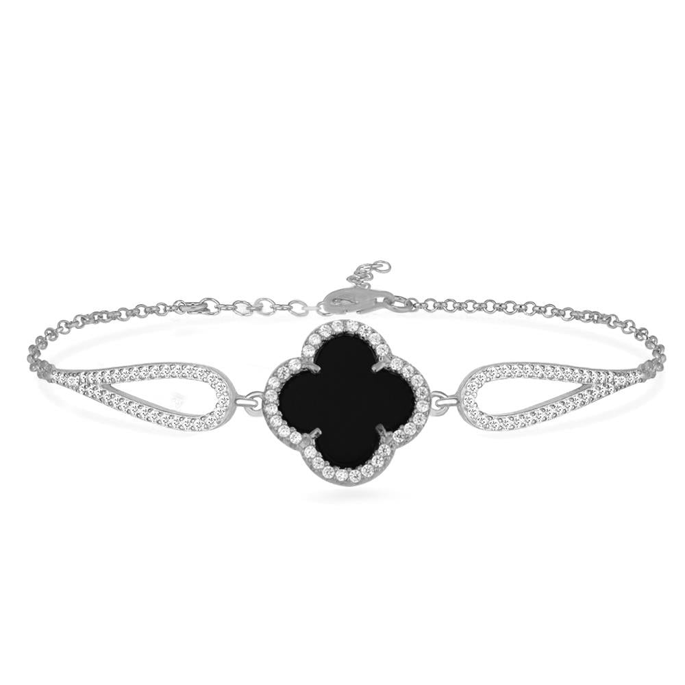 925 Ayar Gümüş Siyah Yonca Bileklik