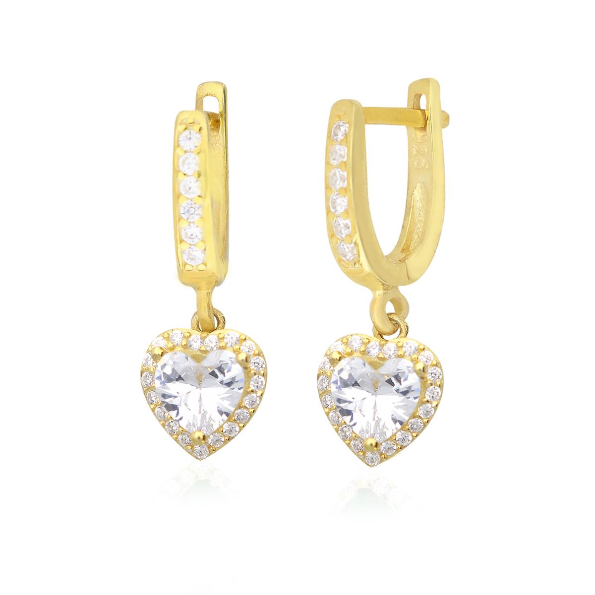 925 Ayar Gümüş Swarovski Gold Kalp Küpe