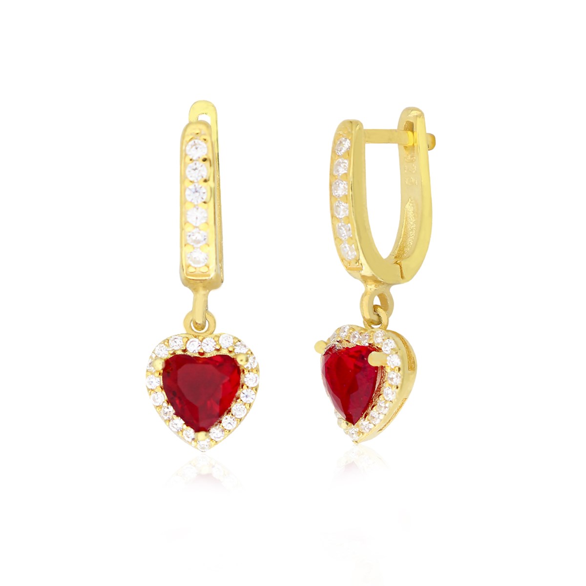 925 Ayar Gümüş Swarovski Kırmızı Kalp Küpe