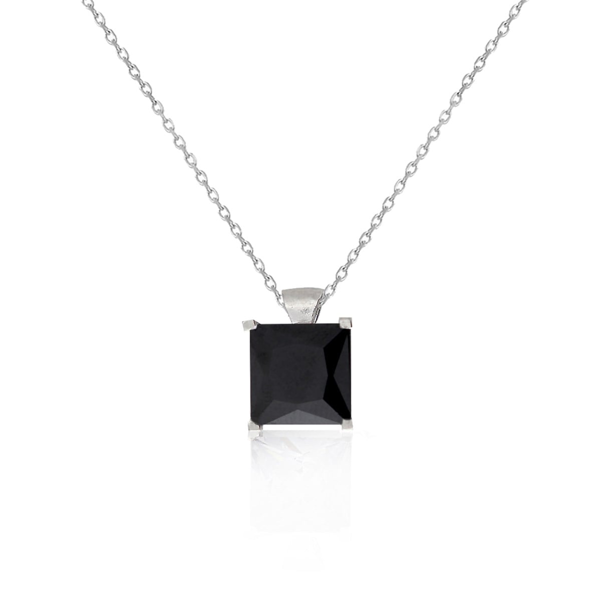 925 Ayar Gümüş Swarovski Model Siyah Kare Tek Taş Gümüş Kolye
