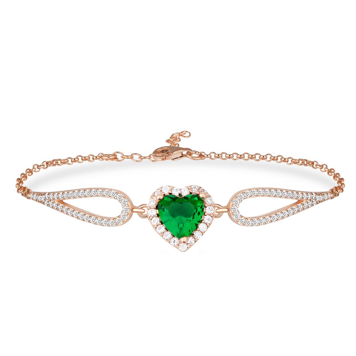 925 Ayar Gümüş Swarovski Pembe Kalp Bileklik