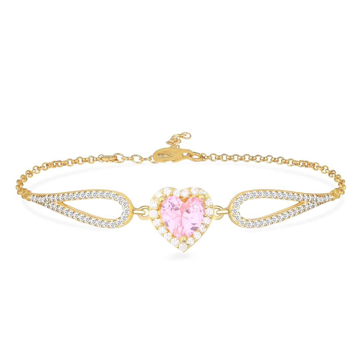 925 Ayar Gümüş Swarovski Pembe Kalp Bileklik