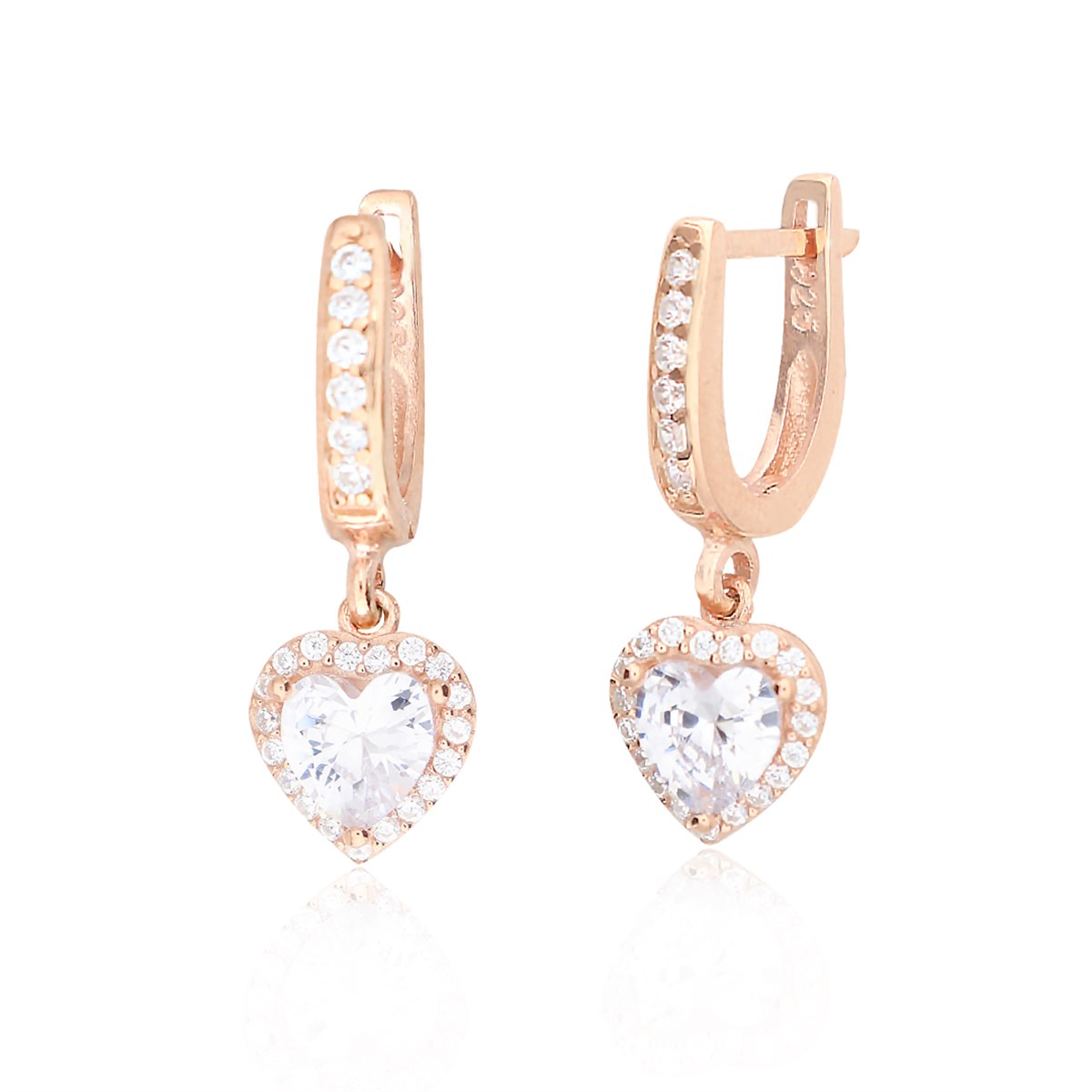925 Ayar Gümüş Swarovski Rose Gold Kalp Küpe