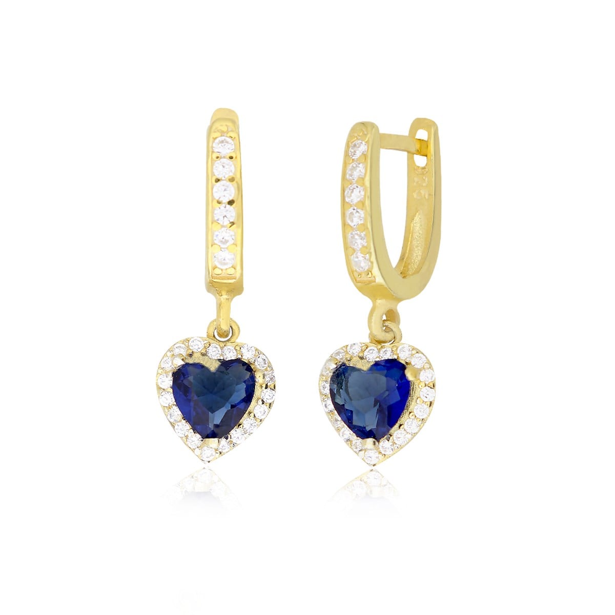 925 Ayar Gümüş Swarovski Safir Kalp Küpe