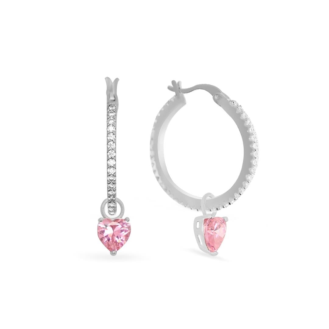 925 Ayar Gümüş Swarovski Zirkon Taşlı Kalp Detaylı Halka Küpe