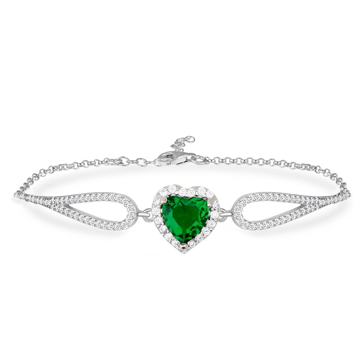 925 Ayar Gümüş Swarovski Zümrüt Kalp Bileklik
