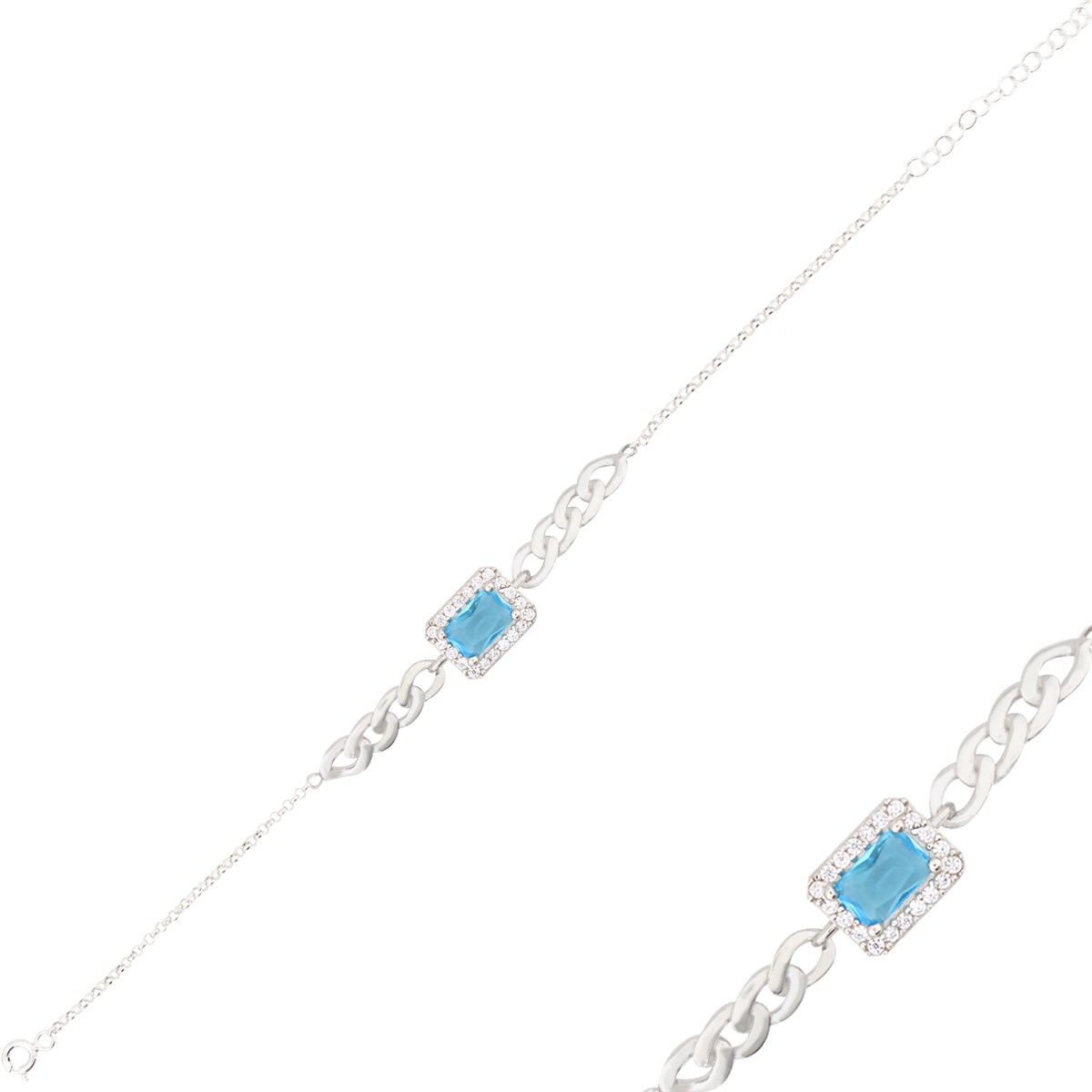 925 Ayar Gümüş Turkuaz Baget Takı Seti Zincir Detay