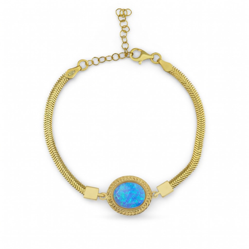 925 Ayar Gümüş Vintage Mavi Opal Taşlı Bileklik
