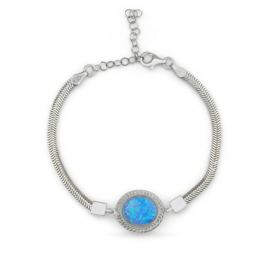 925 Ayar Gümüş Vintage Mavi Opal Taşlı Bileklik