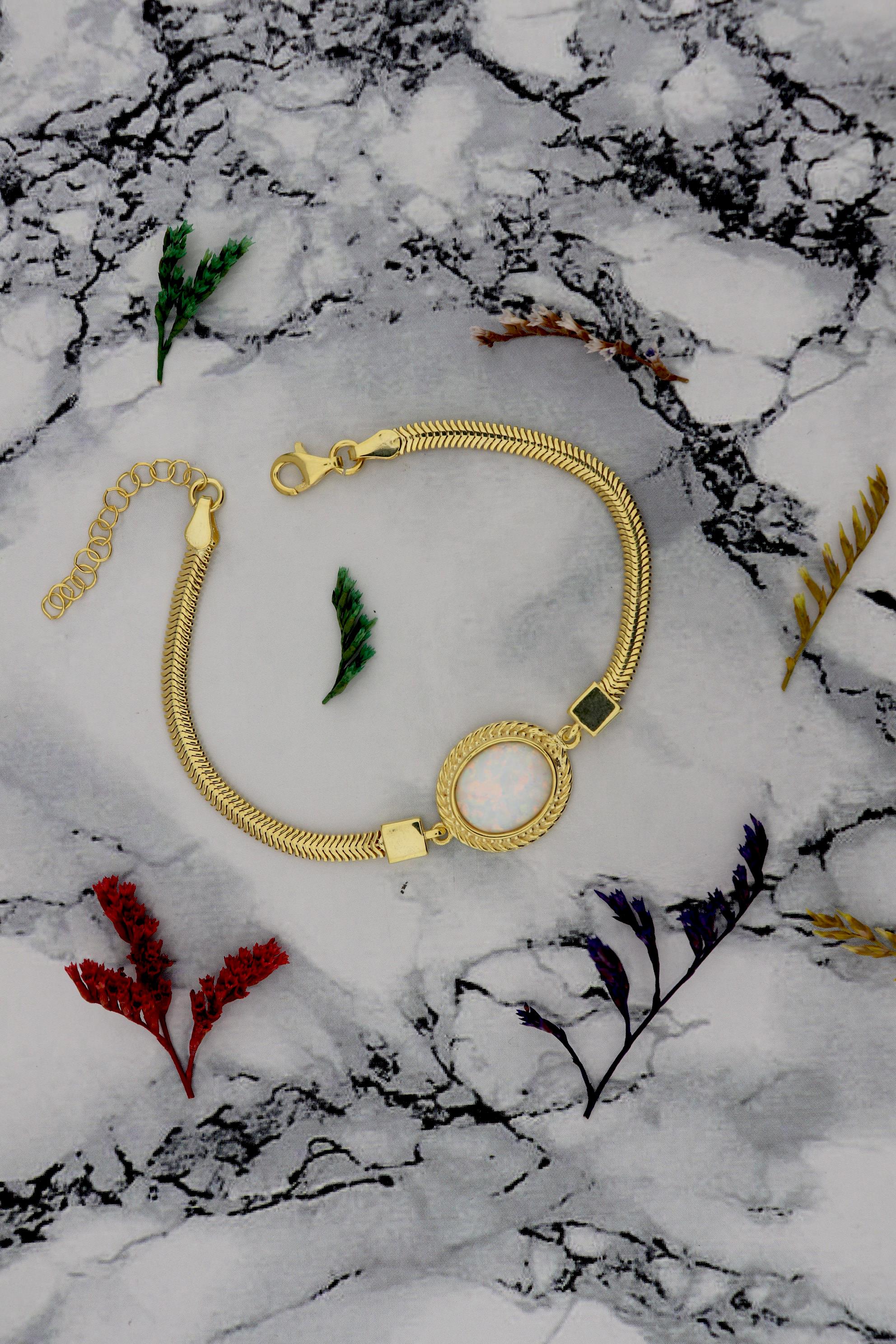 925 Ayar Gümüş Vintage Opal Taşlı Bileklik