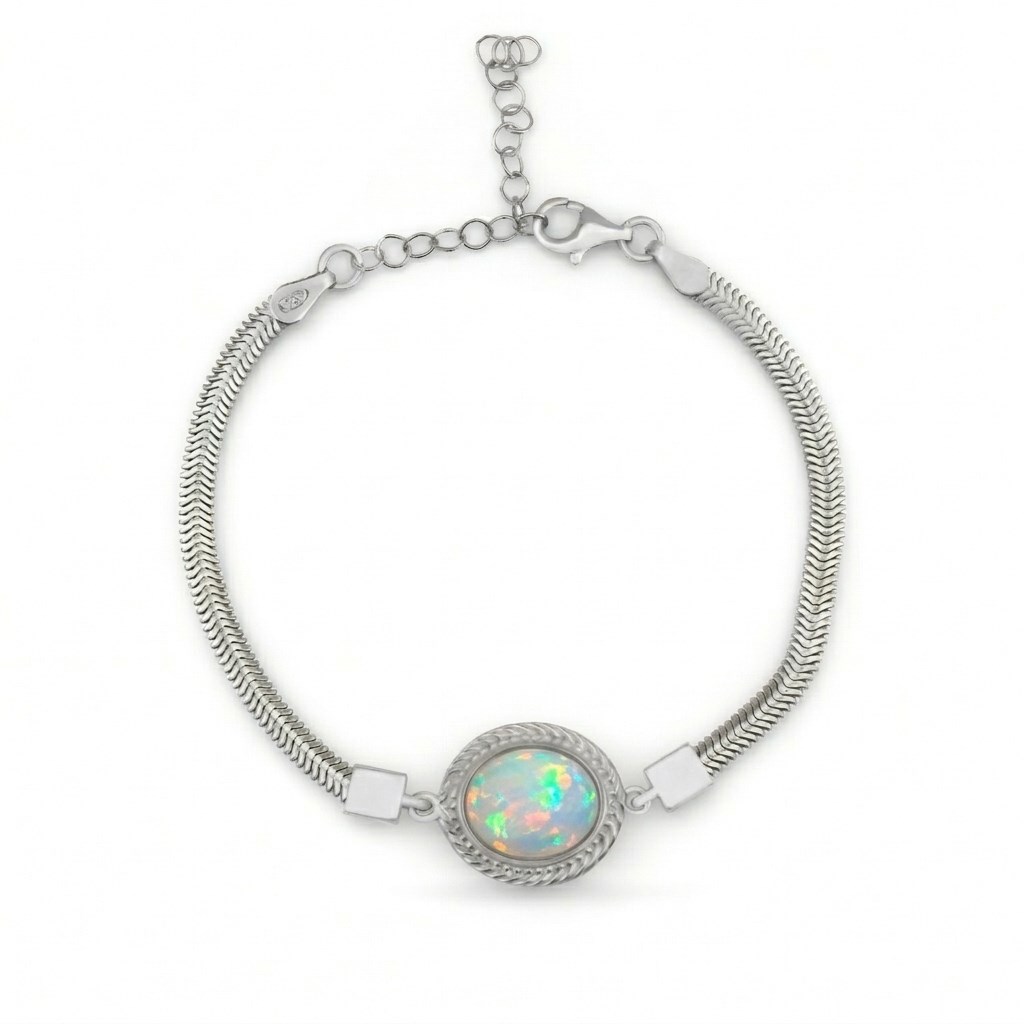 925 Ayar Gümüş Vintage Opal Taşlı Bileklik