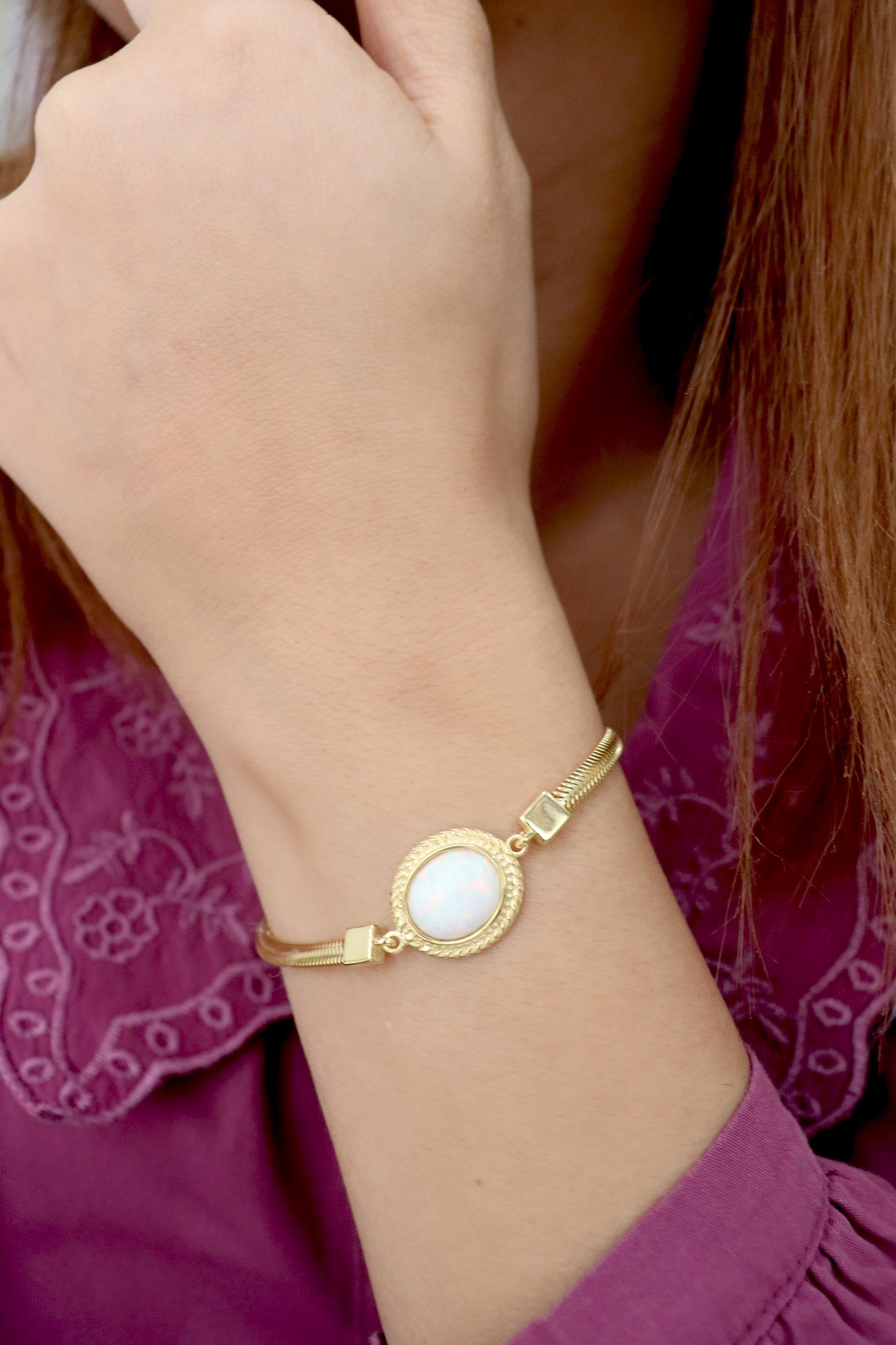 925 Ayar Gümüş Vintage Opal Taşlı Bileklik