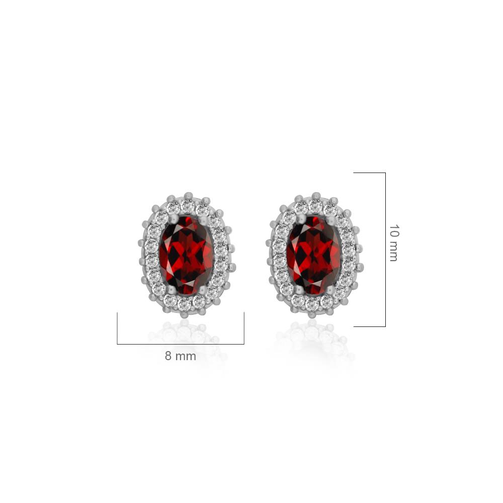 925 Ayar Gümüş Yakut Kırmızısı Oval Taşlı Anturaj Küpe