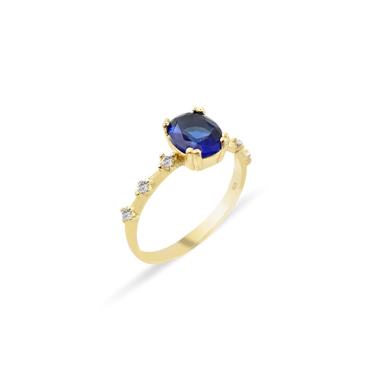925 Ayar Gümüş Yüzük Oval Safir Vintage Yüzük