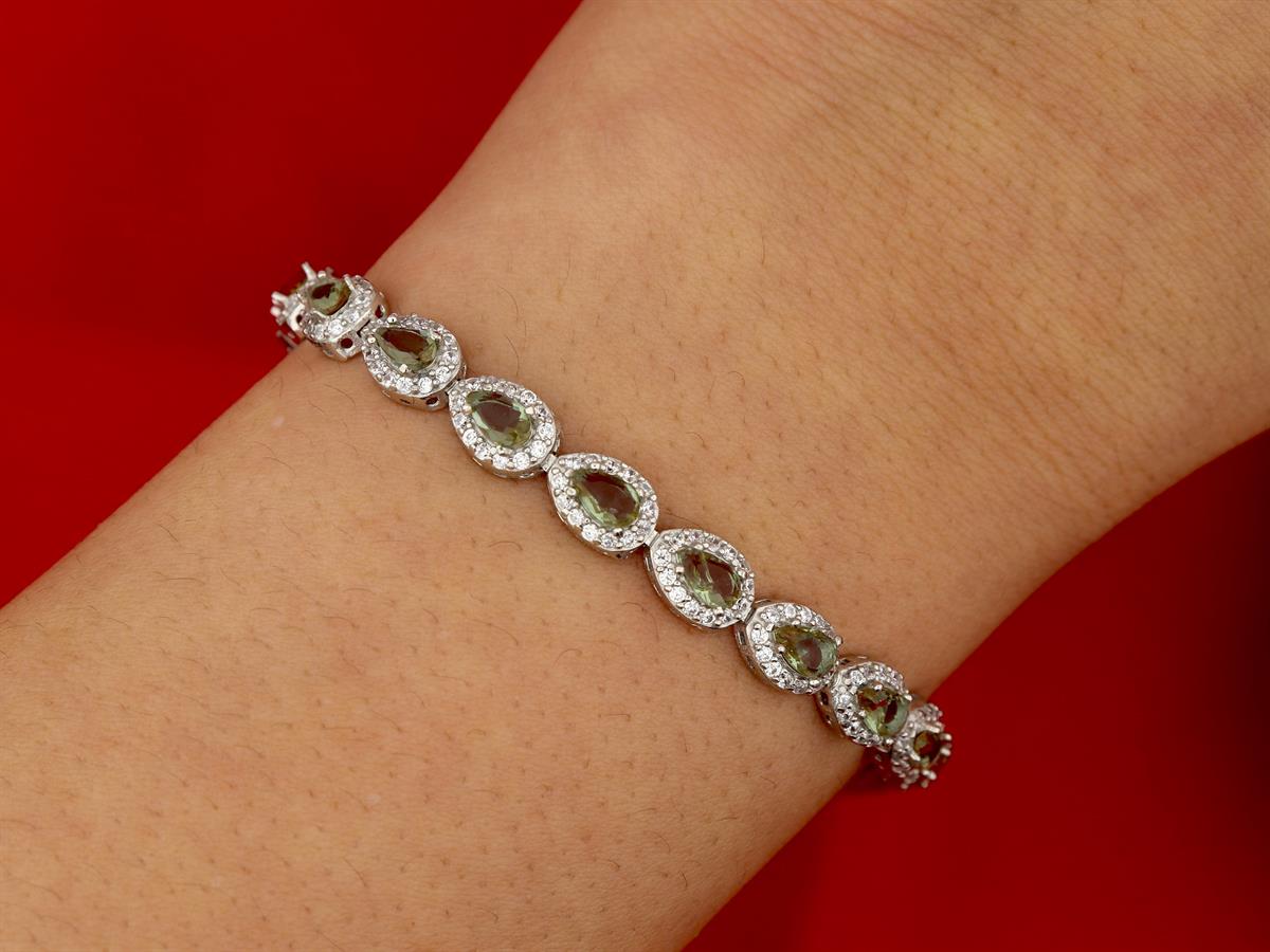 925 Ayar Gümüş Zultanit Damla Su Yolu Bileklik