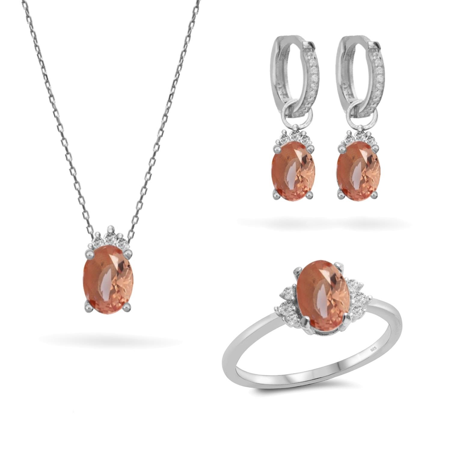 925 Ayar Gümüş Zultanit Oval Taşlı Trend Takı Seti