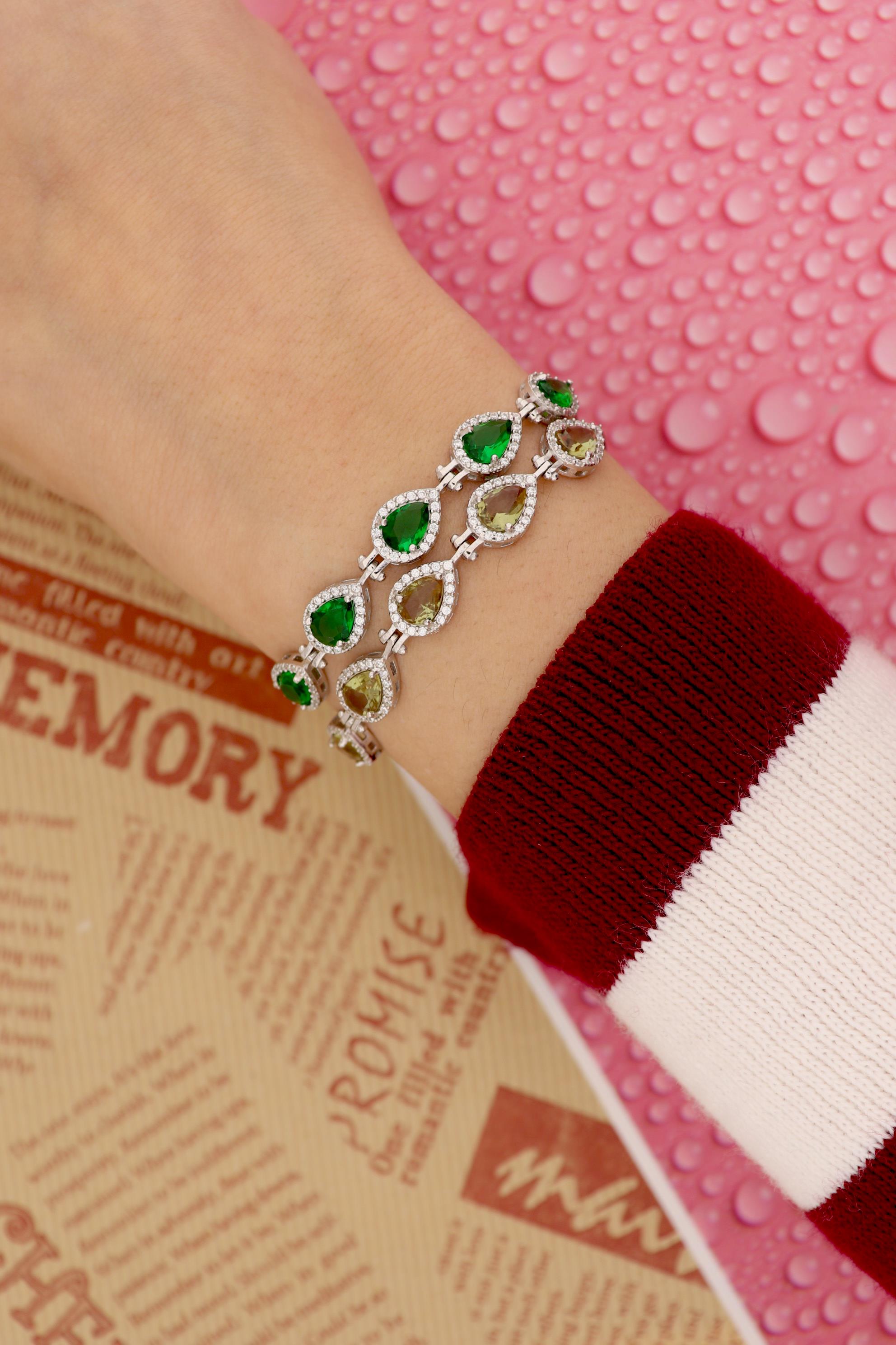 925 Ayar Gümüş Zümrüt Damla Taşlı  Bileklik