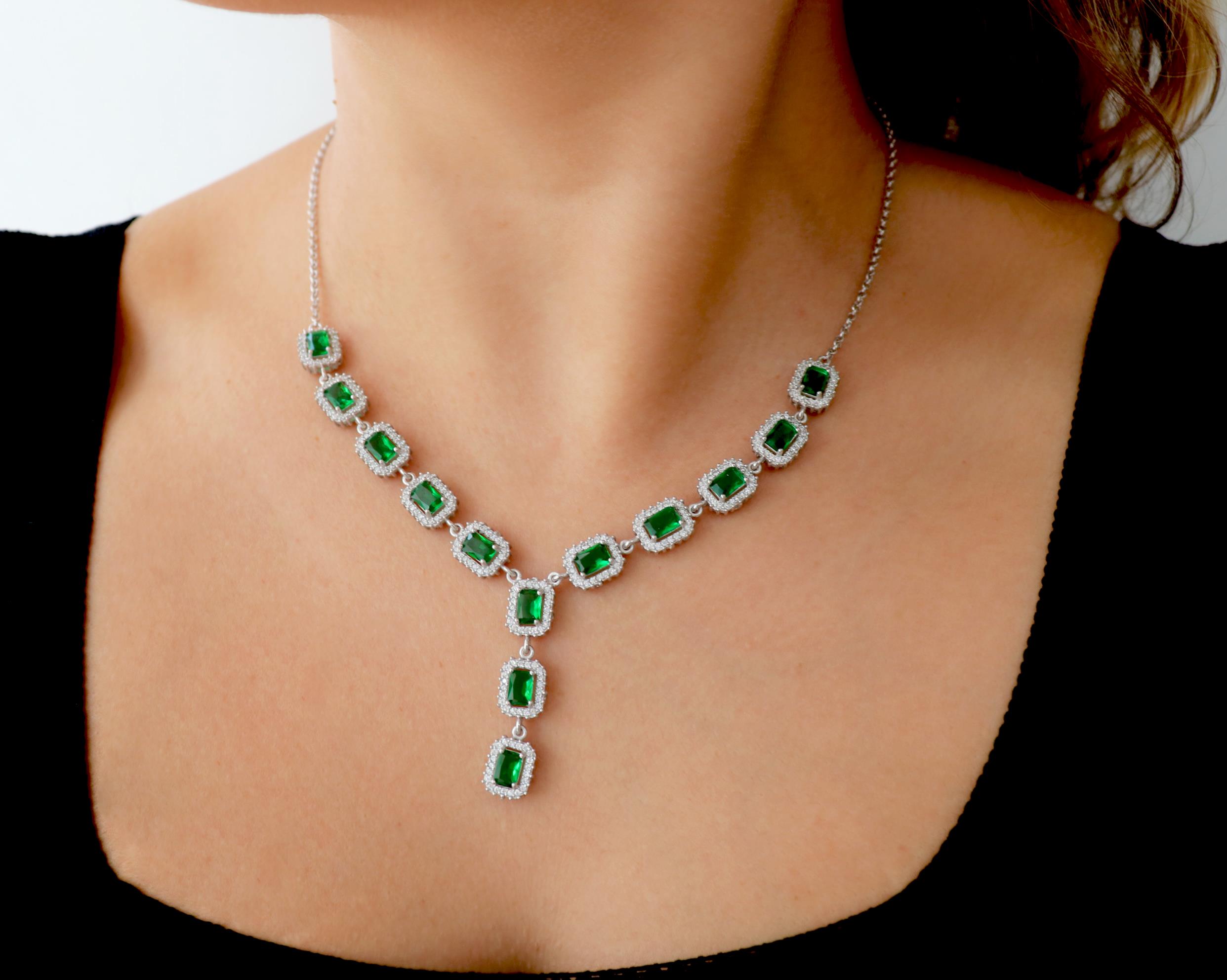 925 Ayar Gümüş Zümrüt Baget Taşlı Pırlanta Montür Takı Seti