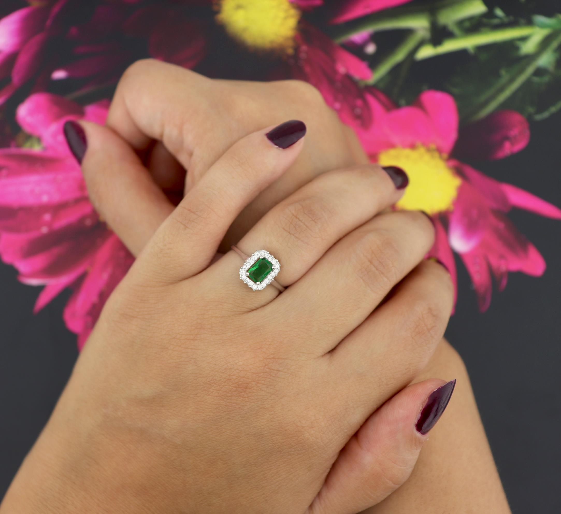 925 Ayar Gümüş Zümrüt Baget Taşlı Pırlanta Montür Takı Seti