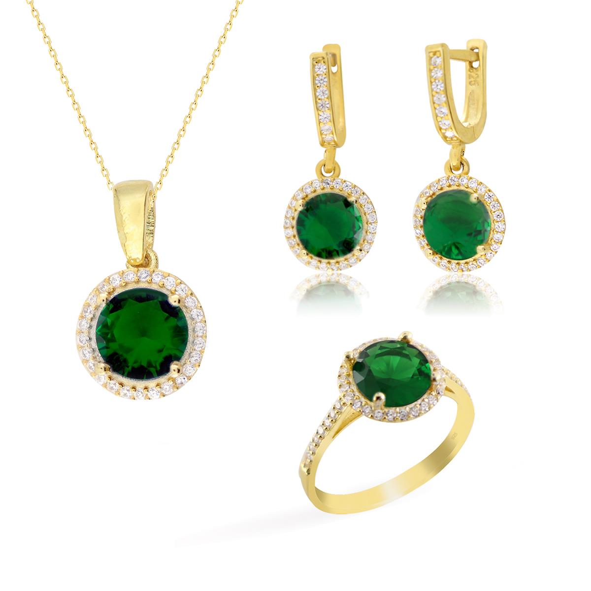 925 Ayar Gümüş Zümrüt Yuvarlak Taşlı Takı Seti