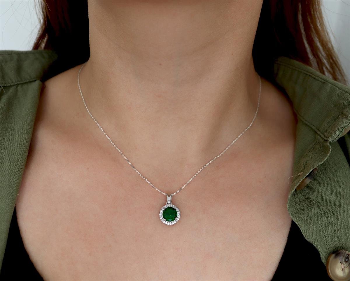 925 Ayar Gümüş Zümrüt Yuvarlak Taşlı Takı Seti