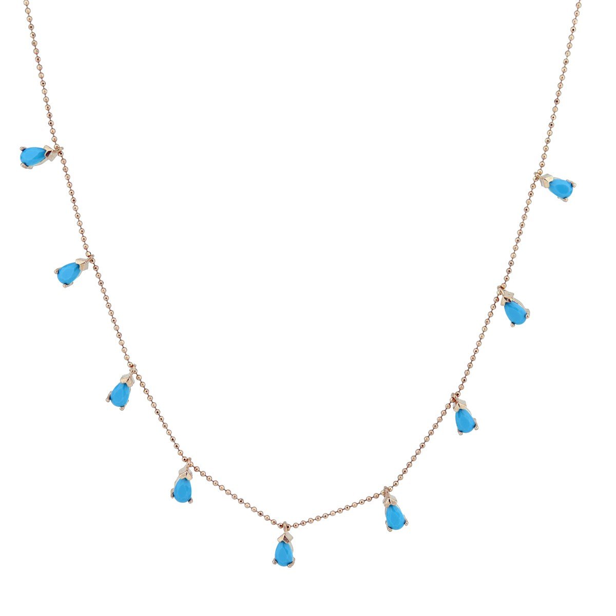 925 Ayar Rose Damla Turkuaz Taşlı Gümüş Kolye