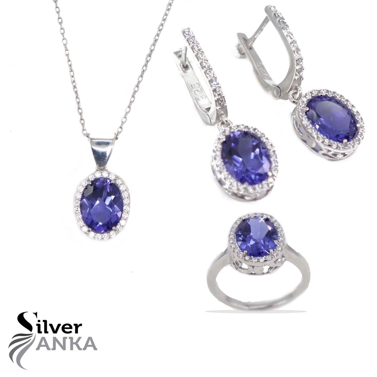 Tanzanite Taşlı Zarif Trend Set 925 Ayar Gümüş Takı