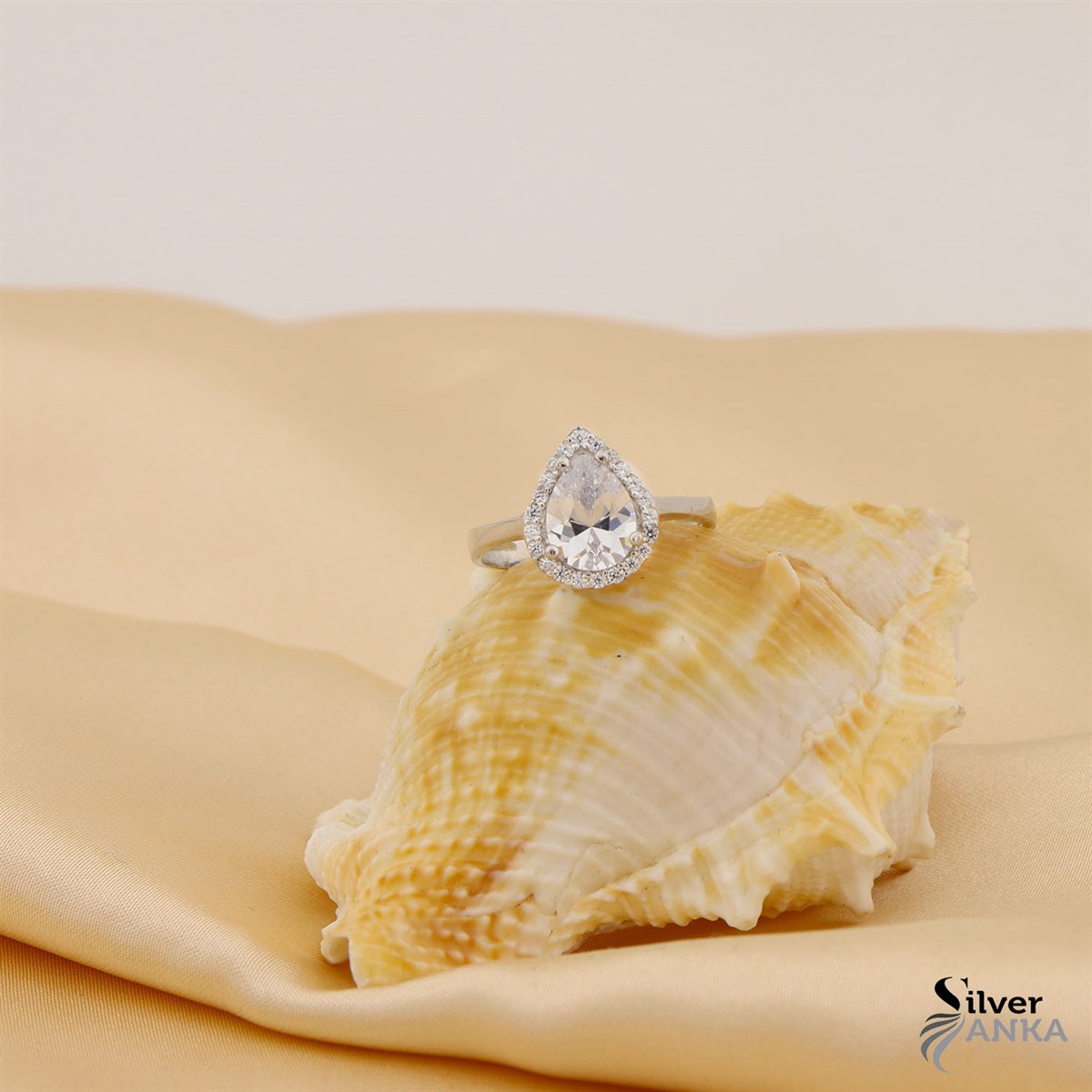 Zirkon Taşlı 925 Ayar Zarif Damla Yüzük