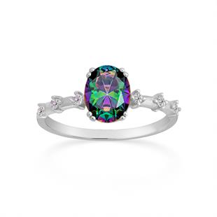  925 Ayar Gümüş Yüzük Mistik Topaz Taşlı Yüzük