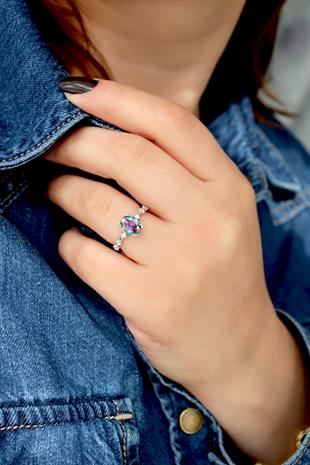  925 Ayar Gümüş Yüzük Mistik Topaz Taşlı Yüzük