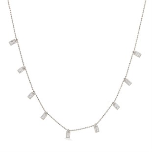 925 Ayar Beyaz Taşlı Kare Shakıra Gümüş Kolye