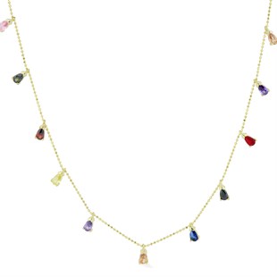 925 Ayar Gold Renkli Taşlı Gümüş Kolye