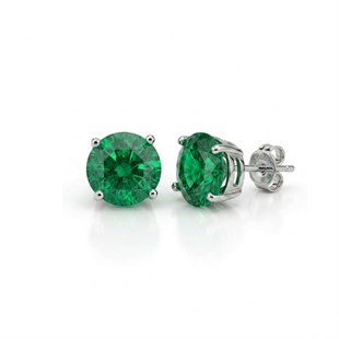 925 Ayar Gümüş 10 mm Zümrüt Yeşili Küpe