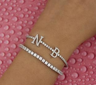 925 Ayar Gümüş 2 Harfli 2 mm Su Yolu Bileklik