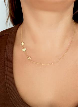 925 Ayar Gümüş 2 Harfli Kalpli Köprücük Kolye