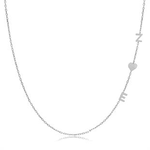 925 Ayar Gümüş 2 Harfli Kalpli Köprücük Kolye