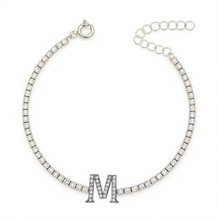 925 Ayar Gümüş 2 mm Su Yolu Harf Bileklik