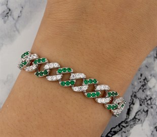 925 Ayar Gümüş 2 Renkli Gurmet Zincir Rodyumlu Gümüş Bileklik