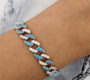 925 Ayar Gümüş 2 Renkli Gurmet Zincir Rodyumlu Gümüş Bileklik