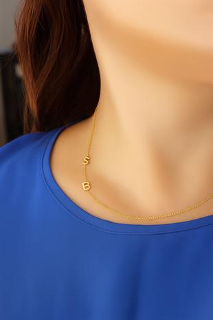 925 Ayar Gümüş 2li Harf  Köprücük Kolye