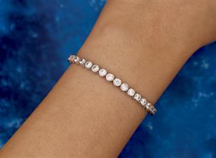 925 Ayar Gümüş 3 mm Taşlı Asansörlü Su Yolu Bileklik