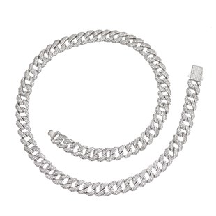 925 Ayar Gümüş 3 Sıra Taşlı Kalın Gurmet Zincir Kolye