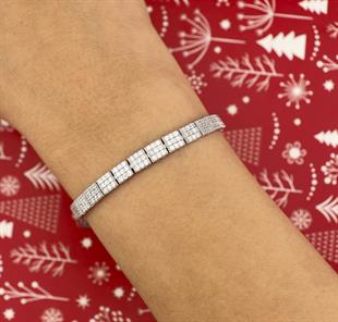 925 Ayar Gümüş 3 Sıra Taşlı Su Yolu  Bileklik