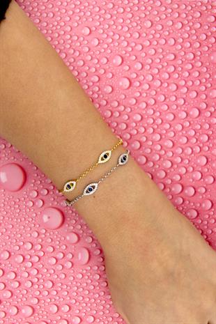 925 Ayar Gümüş 3lü Göz Detaylı Bileklik