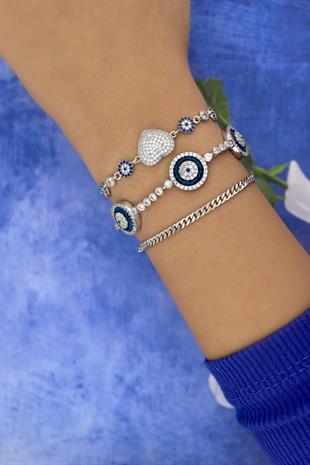 925 Ayar Gümüş 3lü Nazar Su Yolu Bileklik