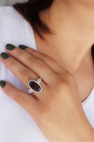 925 Ayar Gümüş Garnet Taşlı Yüzük