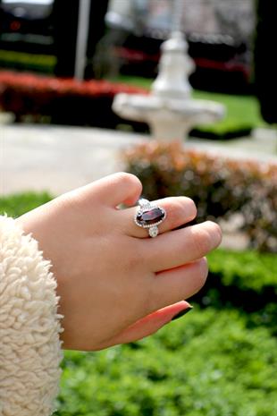 925 Ayar Gümüş Garnet Taşlı Yüzük