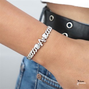 925 Ayar Gümüş A Harfi Bileklik