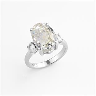 925 Ayar Gümüş Açık Sitrin Elmas Kesim Oval Taş Yüzük – Premium Kalite