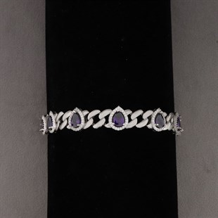 925 Ayar Gümüş Ametis Taşlı Damla Desen Bileklik